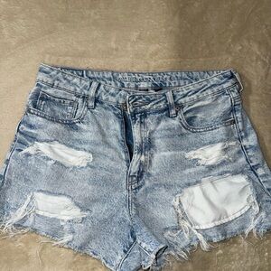 American Eagle Outfitters Women's Ripped Jean Shorts,  - Light Blue